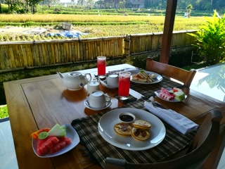 Desayuno frente a los arrozales