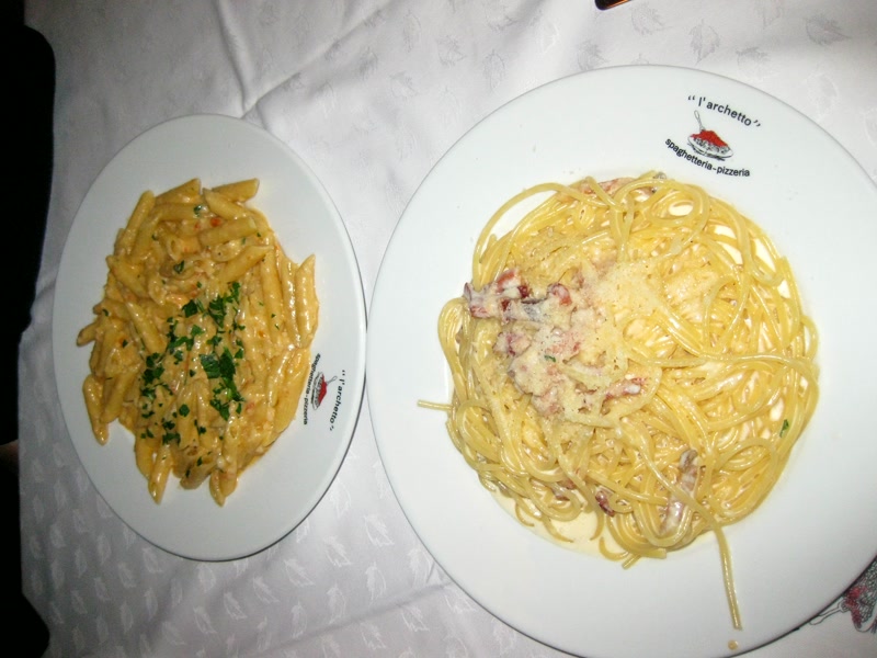 Penne y carbonara para cenar