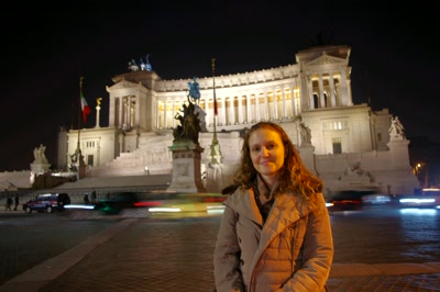 En la Piazza Venezia de noche