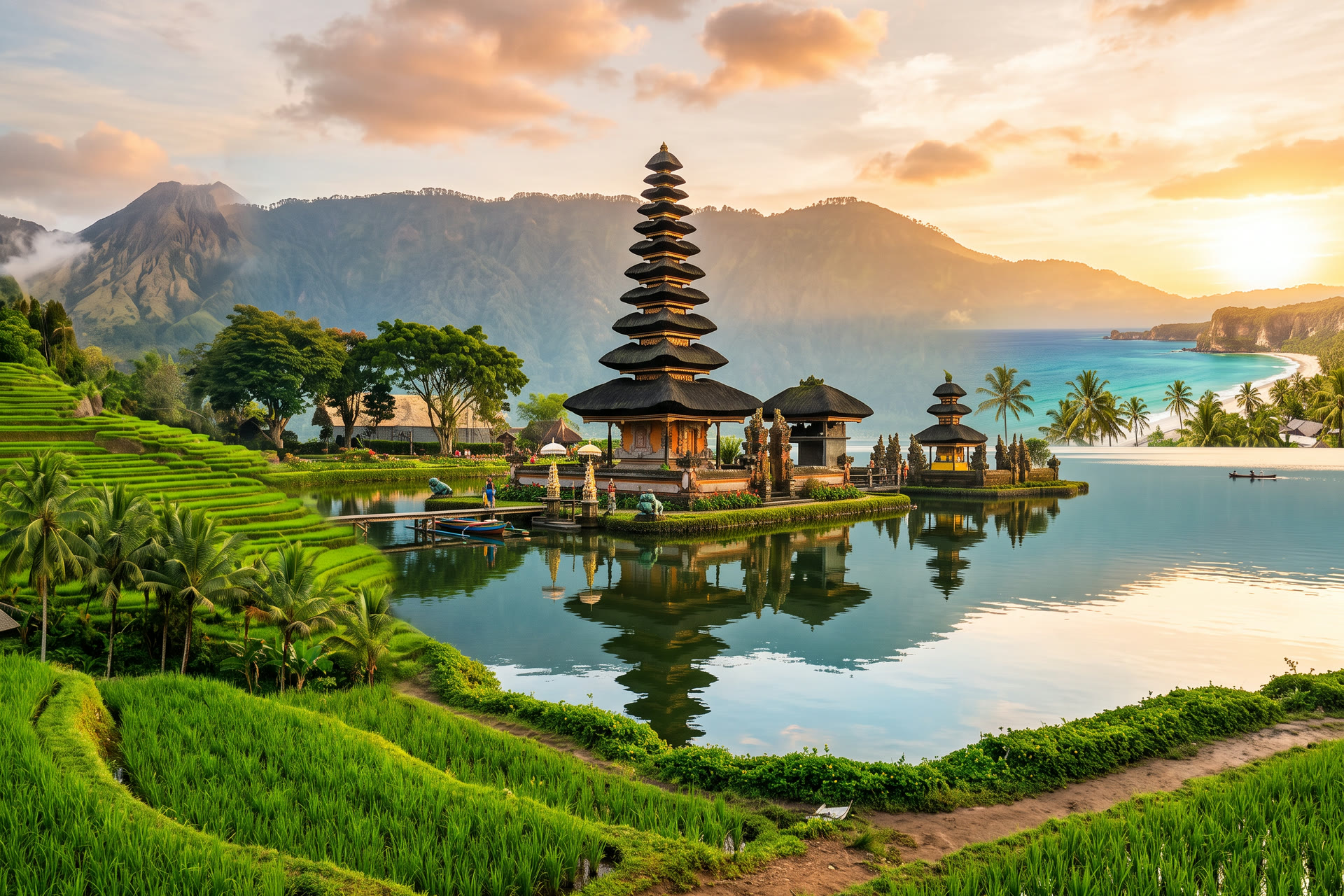 Viaje a Bali: el templo Ulun Danu sobre el lago, arrozales y playa