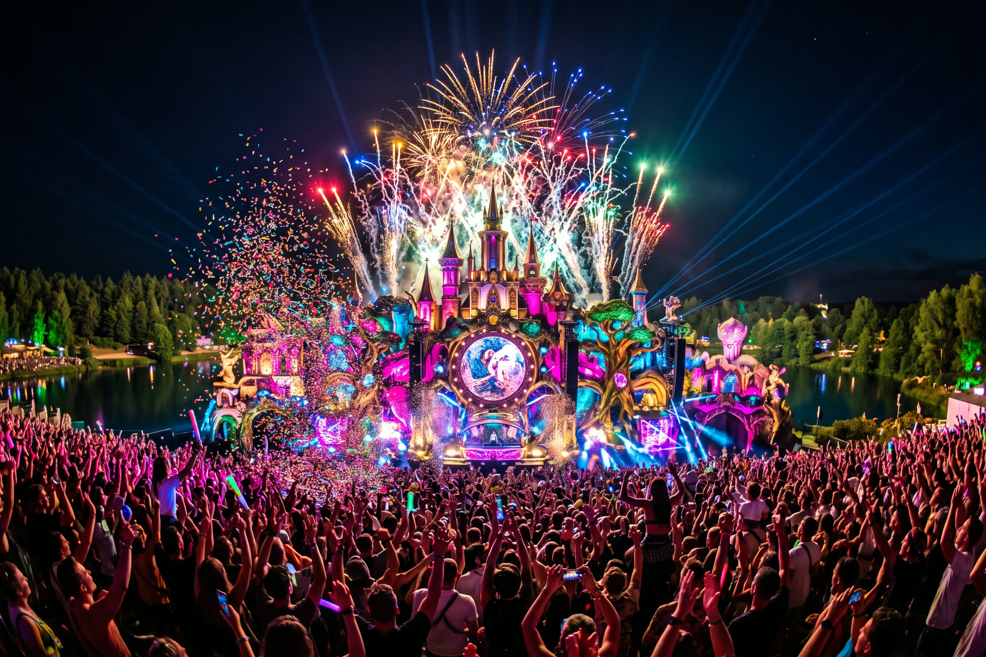 Entradas Tomorrowland: escenario principal con fuegos artificiales