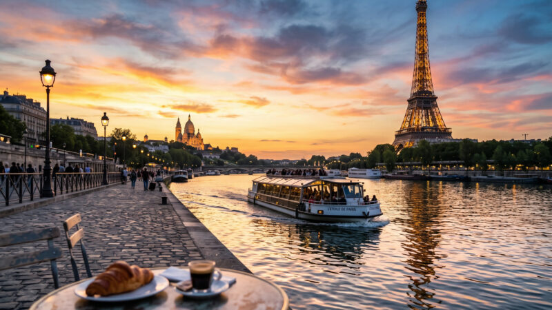 Escapada a París: la Torre Eiffel sobre el Sena al atardecer