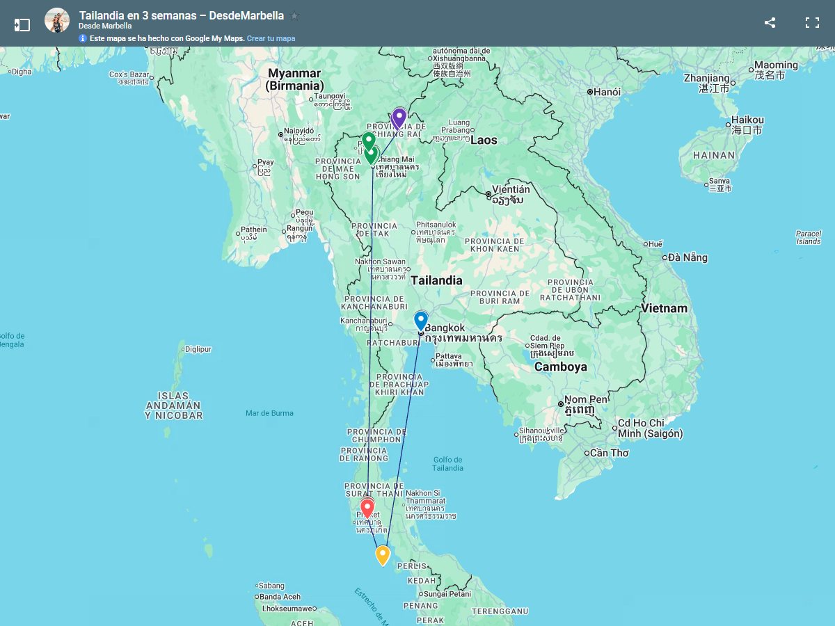 Mapa de la ruta de 3 semanas por Tailandia: Chiang Rai, Chiang Mai, Ao Nang y Railay, Koh Lipe y Bangkok