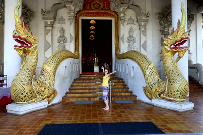 Nagas enormes a la entrada del Wat Phra Singh